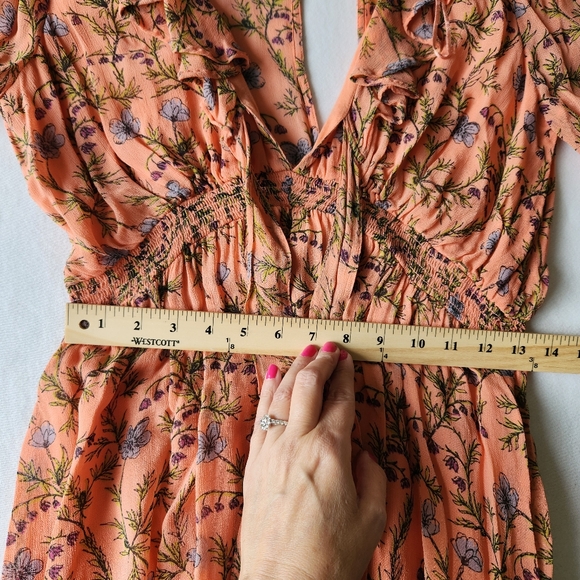 Free People Pink Floral Summer Mini Dress Ruffle Tie Cute Medium - Picture 15 of 16